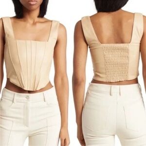7 For All Mankind Tan Faux Leather Corset Crop Top Size Small